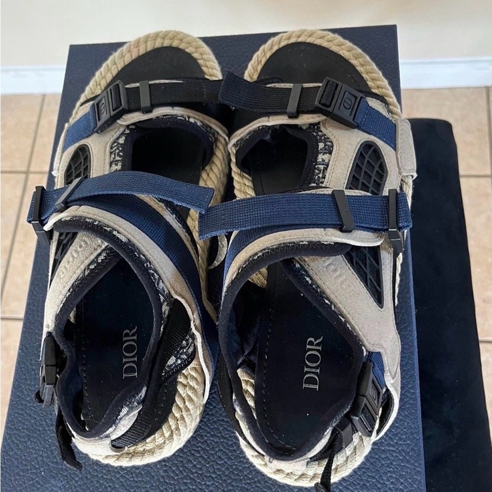Dior Monogram Logo Mens Sandals - Navy and Beige